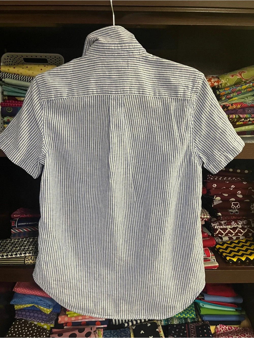 Ralph Lauren Blue & White Striped Short-Sleeve Button-Down Shirt